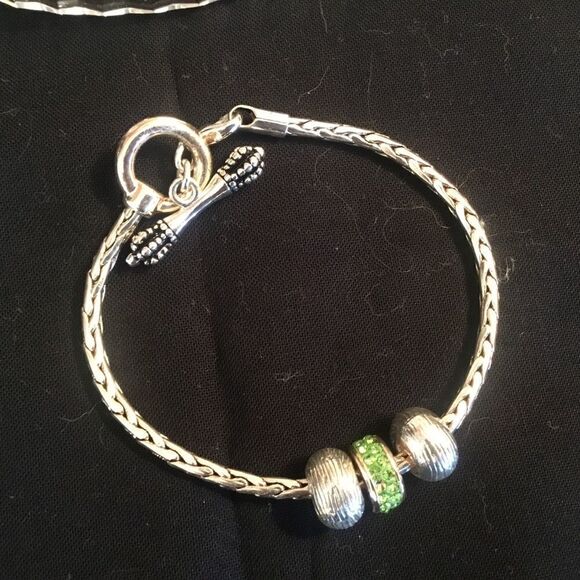 Silvertone 3 Bead Bracelet - Picture 2 of 4